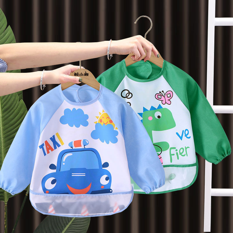 Children's coveralls waterproof and anti-dirty boys and girls long-sleeved thin section spring and autumn eating bibs 0-3 years old 1-2 anti-dressing rice pockets