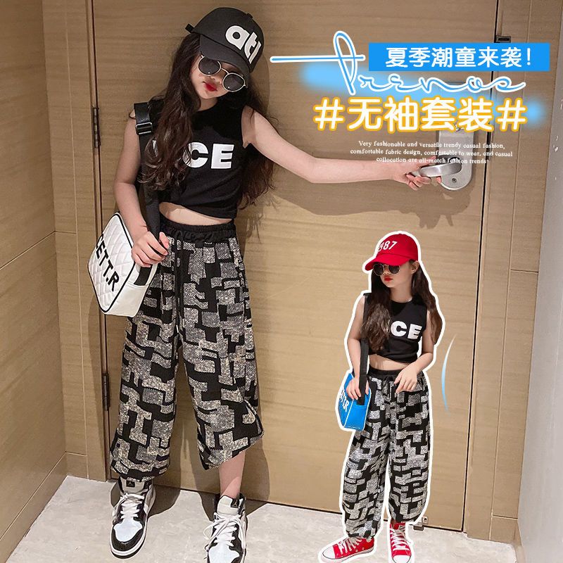 女童夏季套装新款网红韩版洋气时髦大儿童运动休闲炸街童装潮
