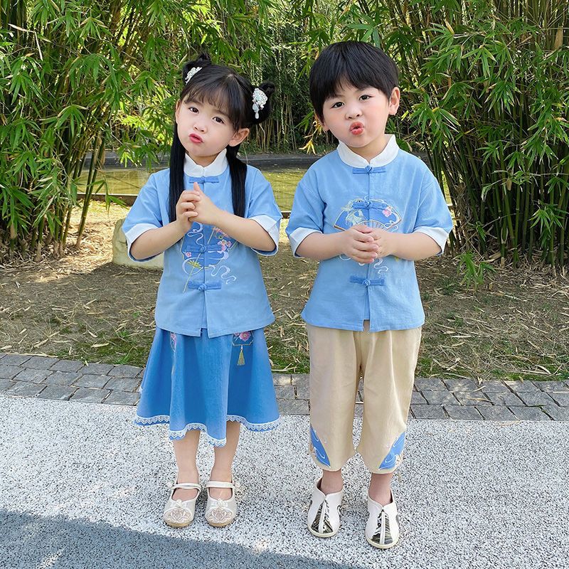汉服男童夏装新款古风帅气儿童中国风夏季短袖女宝宝古装套装