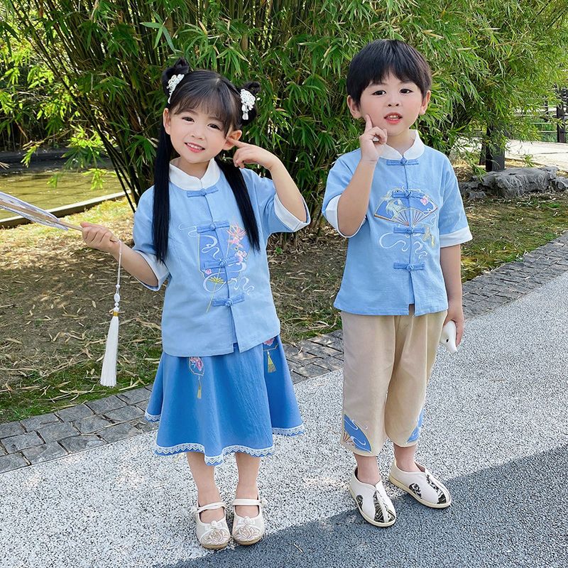 汉服男童夏装新款古风帅气儿童中国风夏季短袖女宝宝古装套装
