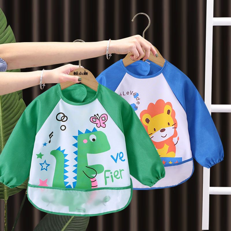 Children's coveralls waterproof and anti-dirty boys and girls long-sleeved thin section spring and autumn eating bibs 0-3 years old 1-2 anti-dressing rice pockets