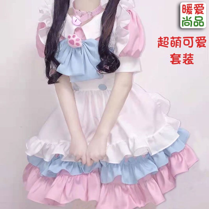 日系粉蓝女仆装lolita可爱lol裙洛丽塔连衣裙二次元cos服软妹套装