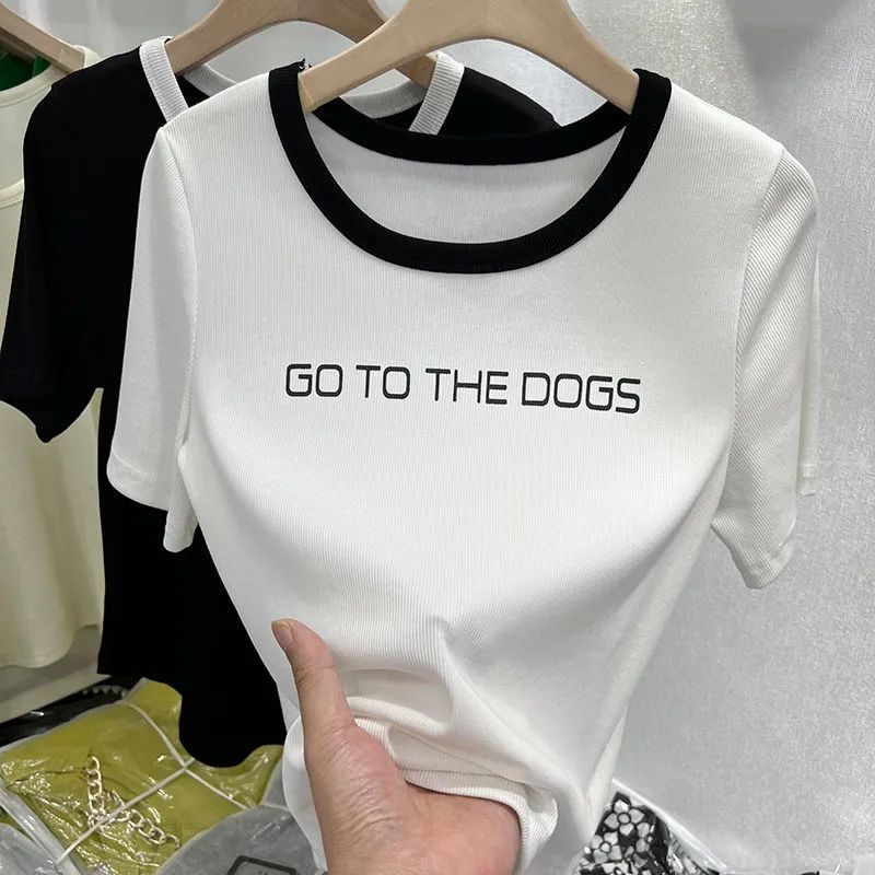 European letter printing round neck short-sleeved T-shirt women's 2023 summer new simple and versatile t-shirt small shirt trendy