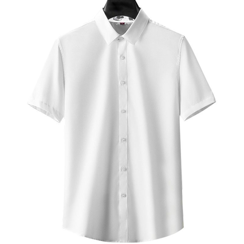 战狼世家夏季新款白衬衫男士半短袖商务纯色正装免烫抗皱工装衬衣