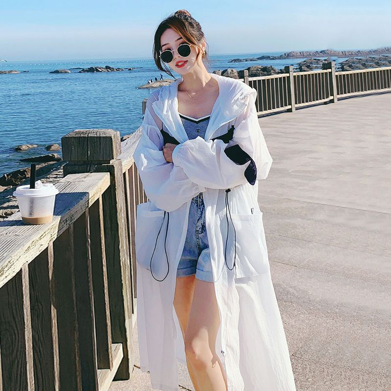 Hooded long-sleeved sun protection clothing women's long style 2023 summer loose light thin breathable cool design sun protection clothing jacket