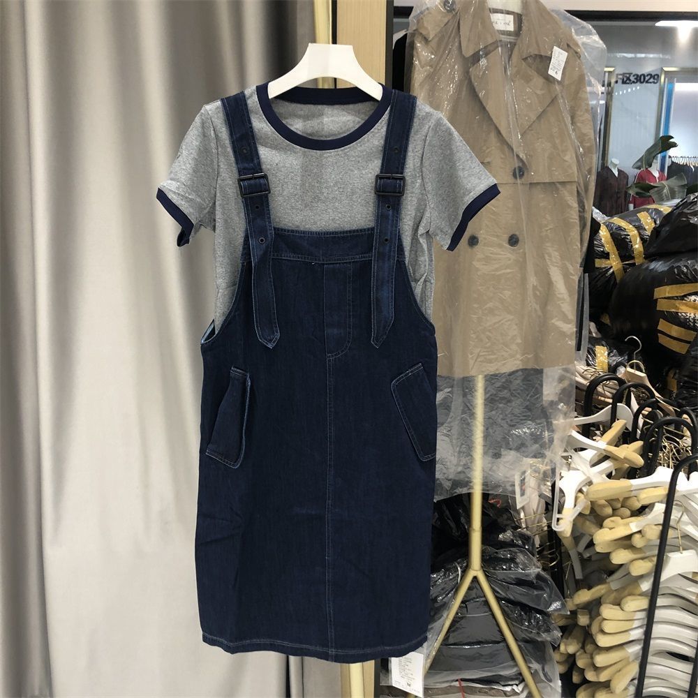 大碼女裝夏季套裝女2023新款韓版顯瘦洋氣減齡牛仔背帶裙兩件套潮