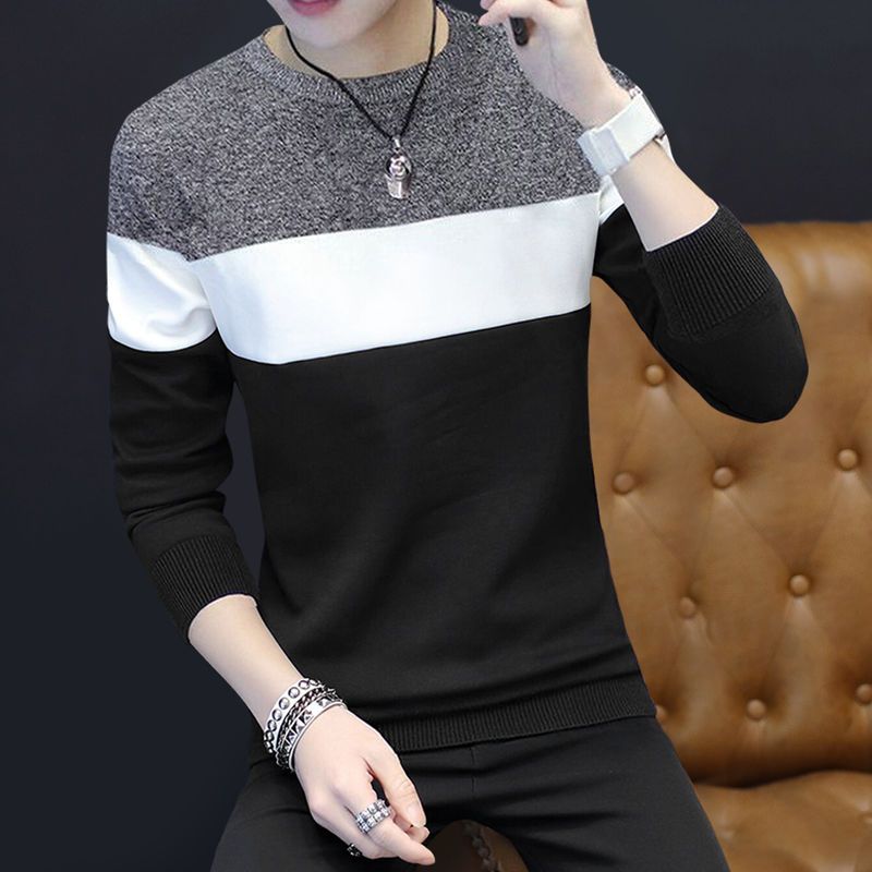 Men's sweaters in autumn and winter, thickened velvet and warm bottoming shirts, thin round neck sweaters in spring and autumn, sweaters under sweaters