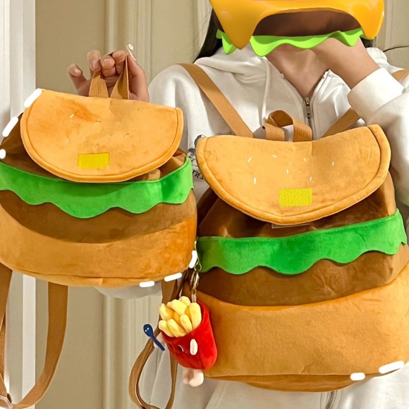 汉堡双肩包可以放a4课本的包包双肩背包女大容量背包汉堡毛绒款