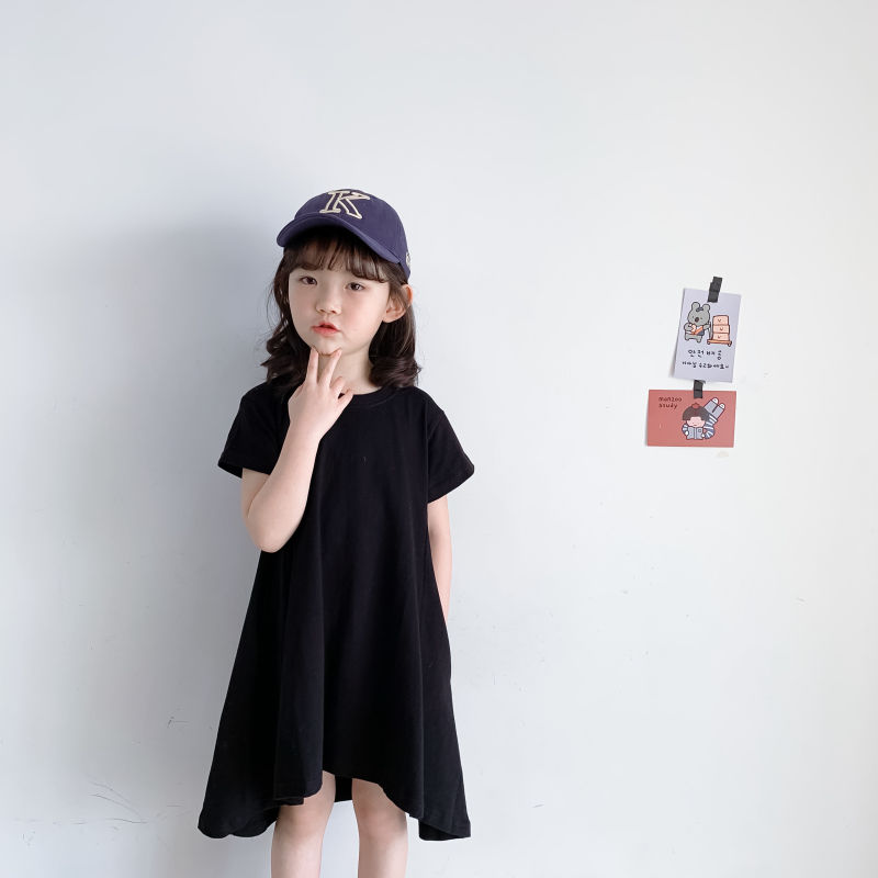 Korean version of girls' dress short-sleeved summer dress 2023 new children's clothing foreign style design irregular skirt children's T skirt