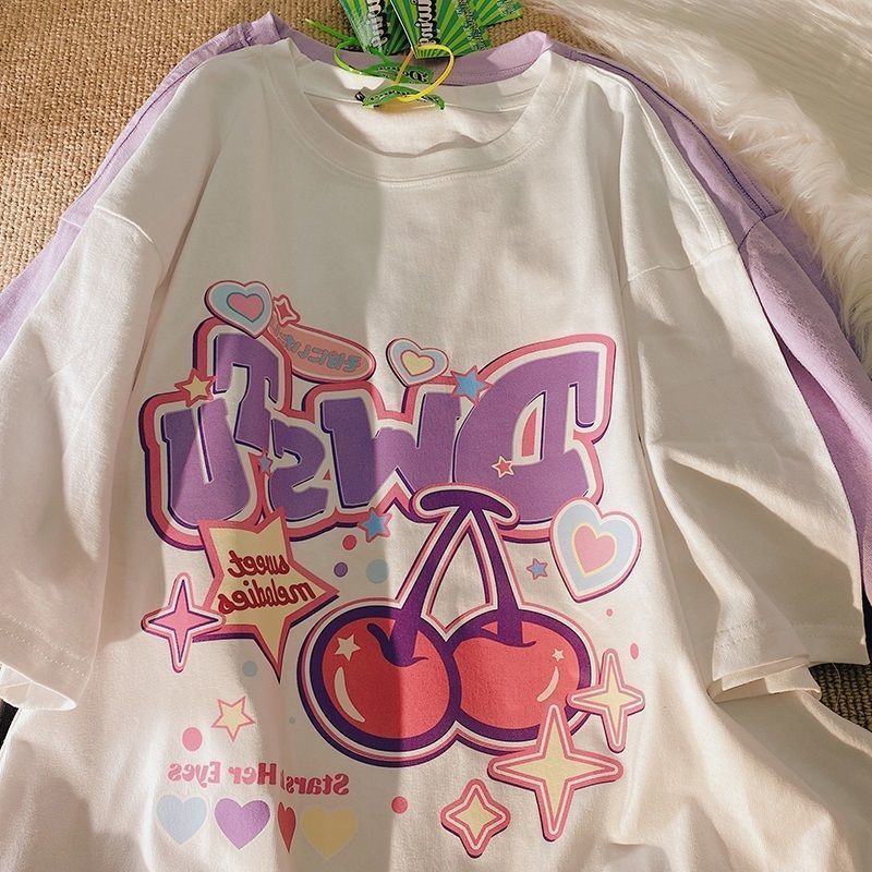 小啊澤100%純棉夏季美系復古新款情侶裝短袖t恤男女學生寬鬆版