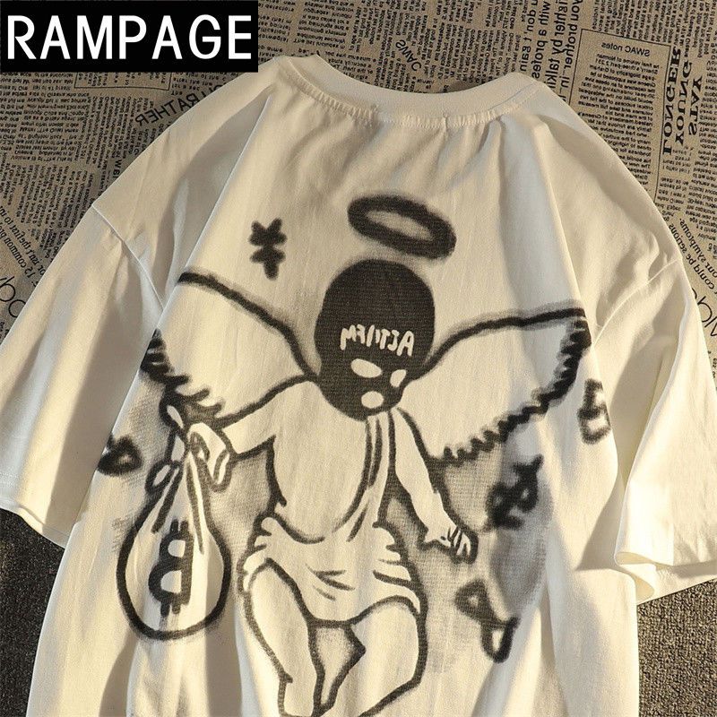 RAMPAGE100%純棉歐美高街天使短袖t恤男女夏ins寬鬆國潮嘻哈上衣