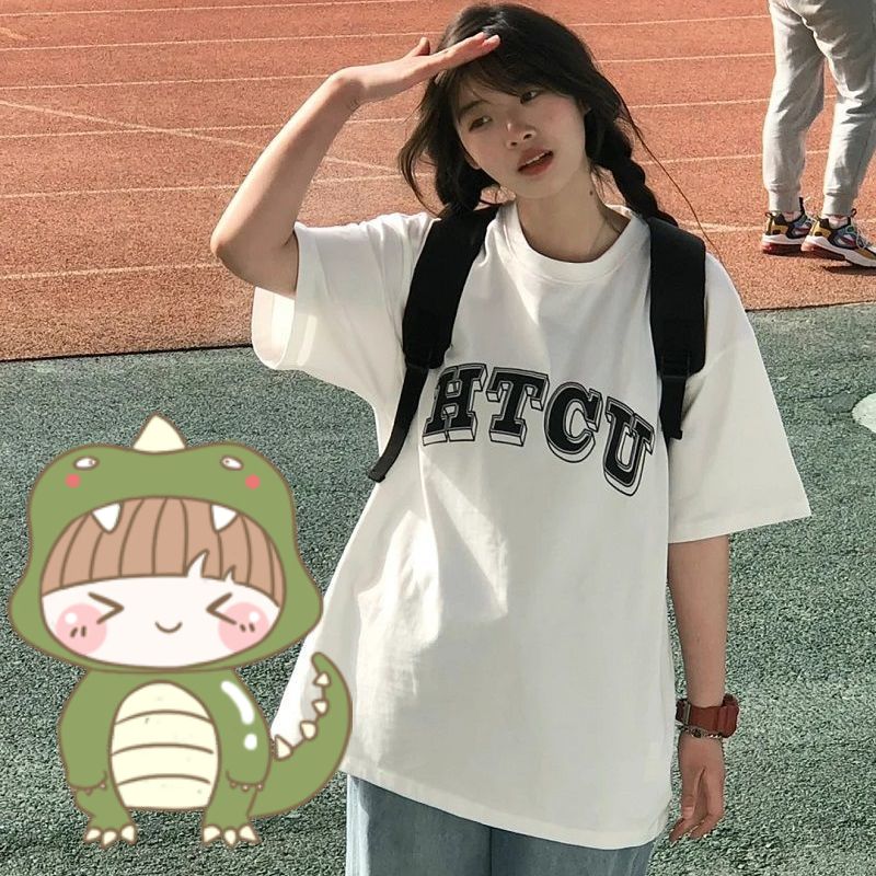 Summer 2022 new style white short-sleeved t-shirt for female students Korean style loose lazy style street versatile half-sleeved top