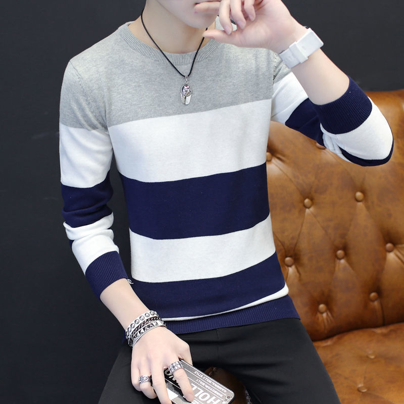 Men's sweaters in autumn and winter, thickened velvet and warm bottoming shirts, thin round neck sweaters in spring and autumn, sweaters under sweaters