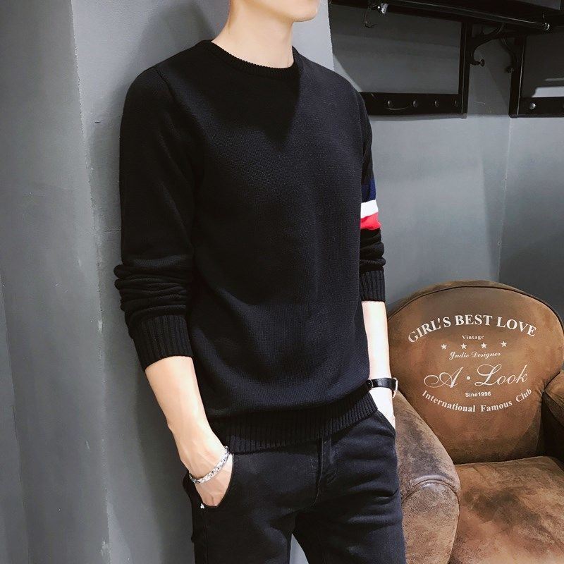 Men's sweaters in autumn and winter, thickened velvet and warm bottoming shirts, thin round neck sweaters in spring and autumn, sweaters under sweaters