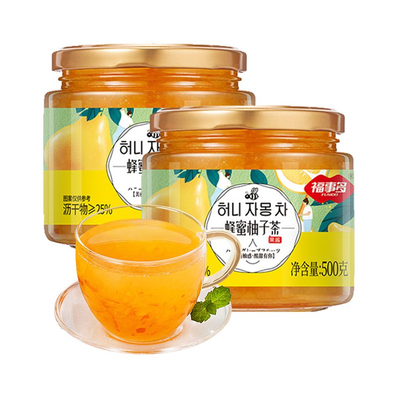 【2瓶装】福事多蜂蜜柚子百香果柠檬茶500g饮品冲饮冲泡水果茶