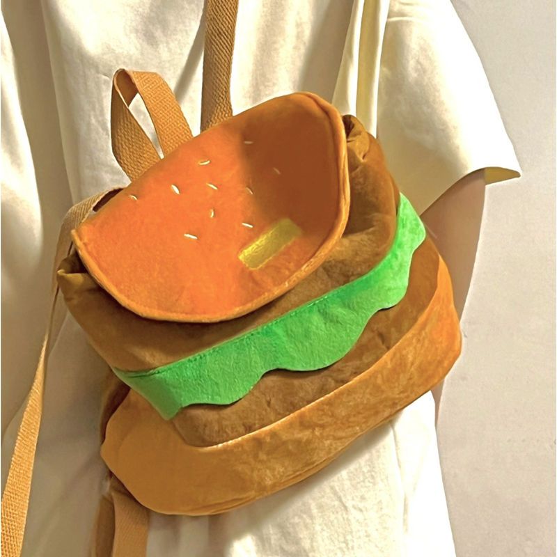 汉堡双肩包可以放a4课本的包包双肩背包女大容量背包汉堡毛绒款