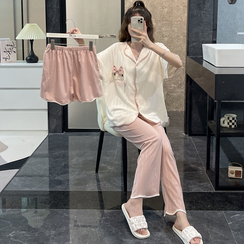 夏天三件套睡衣女純棉可愛甜美短袖學生ins宿舍可外穿家居服春秋