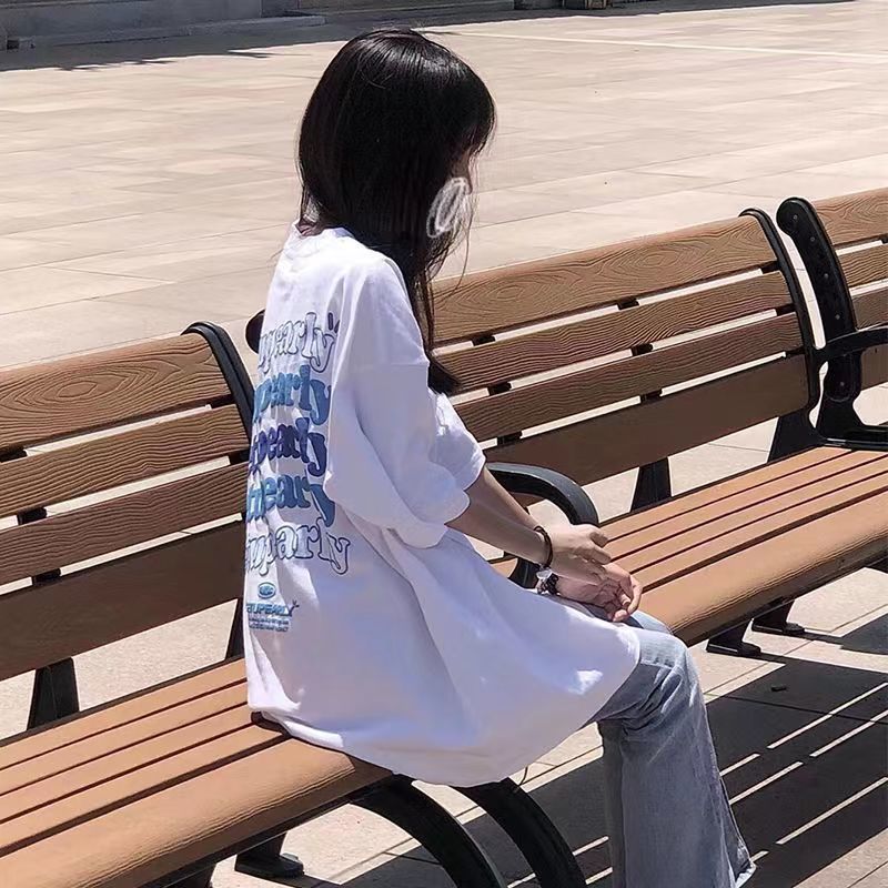 100% cotton 2022 summer new short-sleeved t-shirt female top student Korean version loose letter printing college style