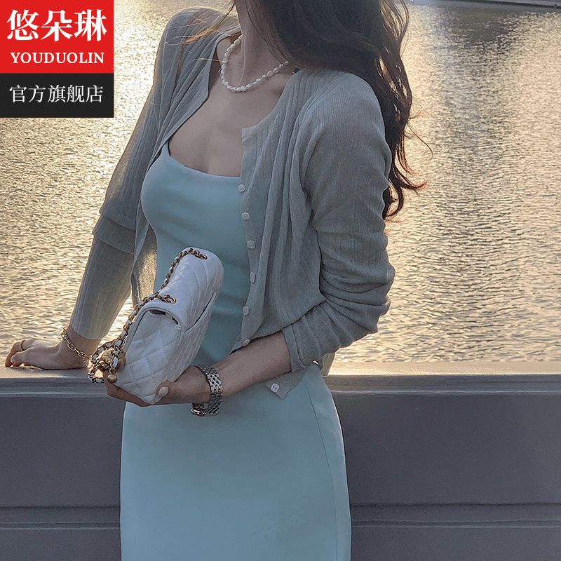 YOUDUOLIN 2023春夏新款防曬衫修身顯瘦短款開衫上衣女配裙子外套