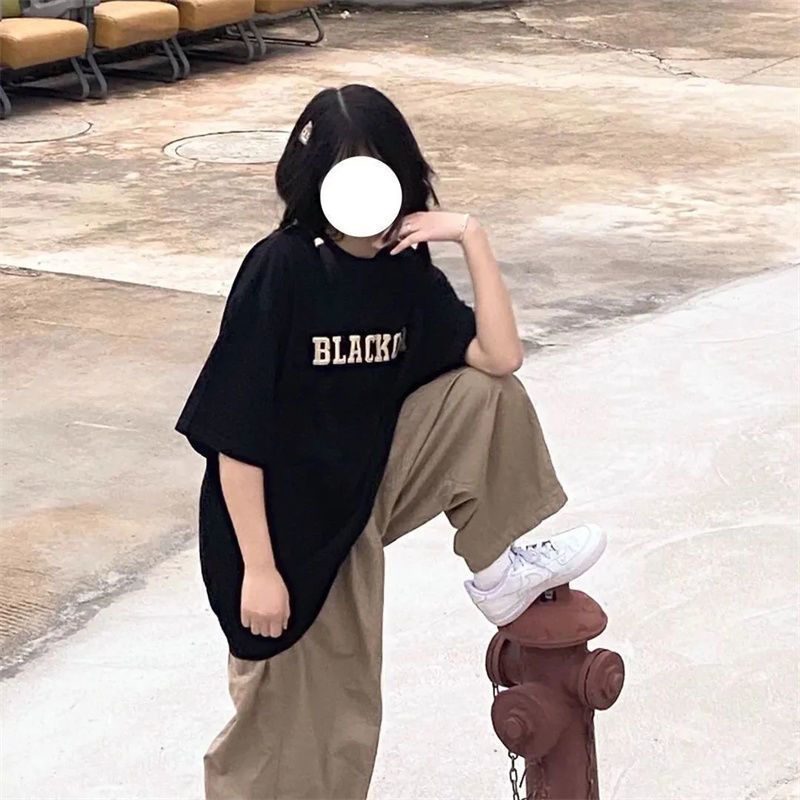 Summer new oversize short-sleeved t-shirt loose Korean half-sleeved Harajuku style chic Hong Kong flavor top female student