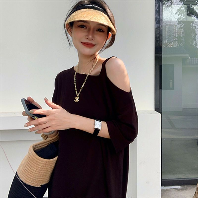 Fat MM Extra Large Size 300 Jin Strapless T-shirt Dress  Summer Loose Cover Belly Show Thin Knee Solid Color Dress