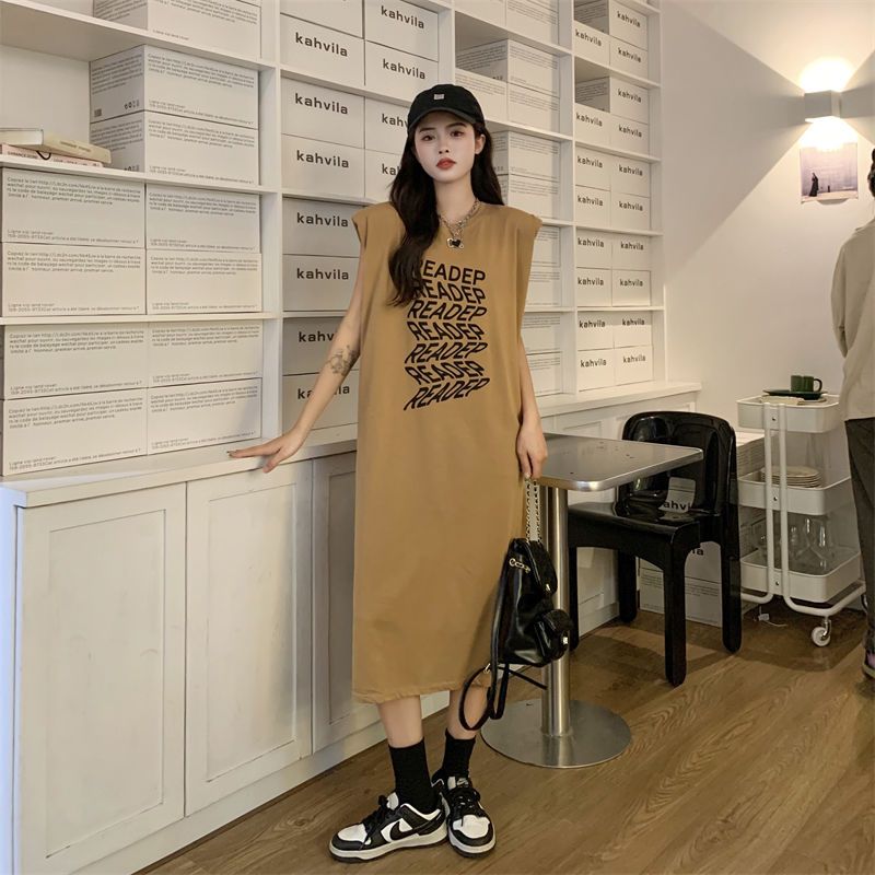 Hollow backless backless shoulder pad vest dress fat MM extra large size 300 catties summer loose hidden meat thin vest skirt