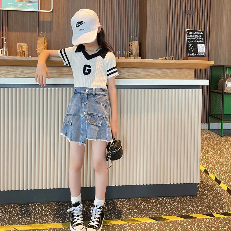 女童套裝韓版洋氣時髦炸街條紋兩件套學生上檔次霸氣時髦公主女孩