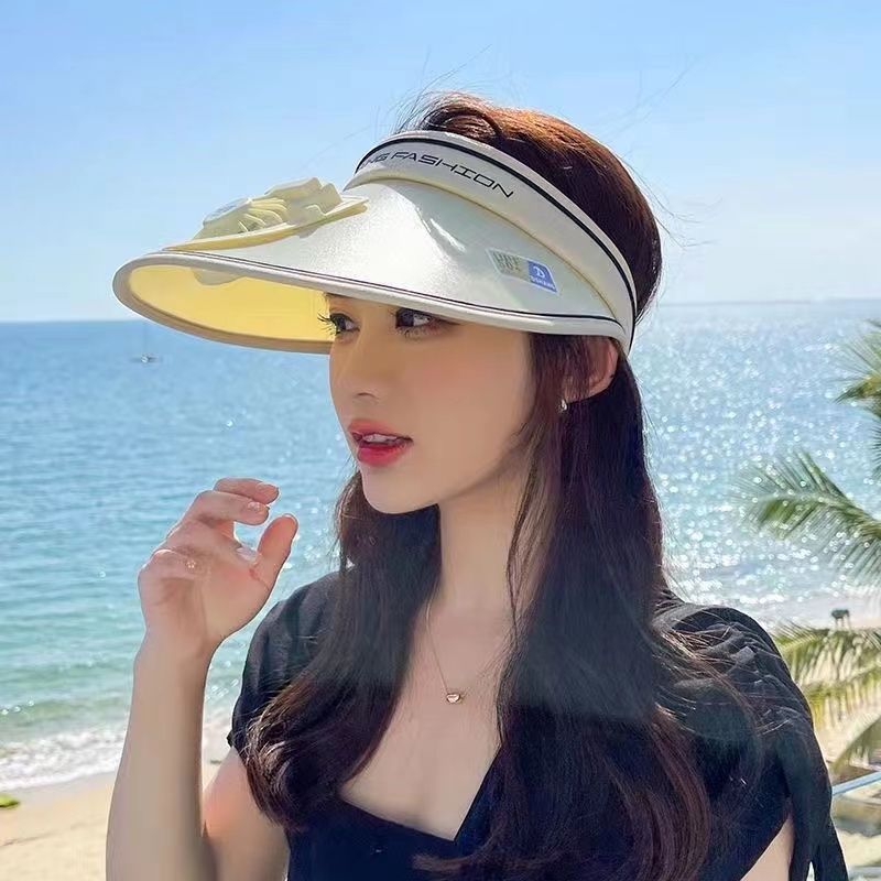 Sun visor hat with fan hat sun hat women's summer empty top children's parent-child face small outdoor sun hat