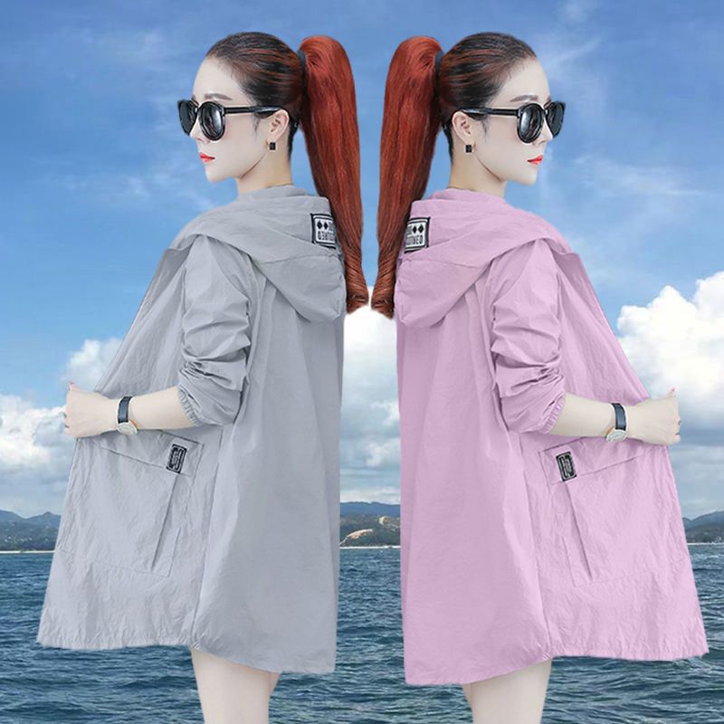 Mid-length sun protection clothing for women  new summer lightweight breathable anti-UV loose large size sun protection clothing jacket