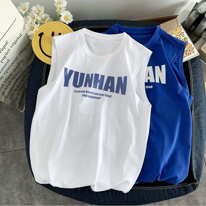 Summer Hong Kong trend brand letter printing cotton sleeveless t-shirt vest male Korean version casual loose waistcoat clothes
