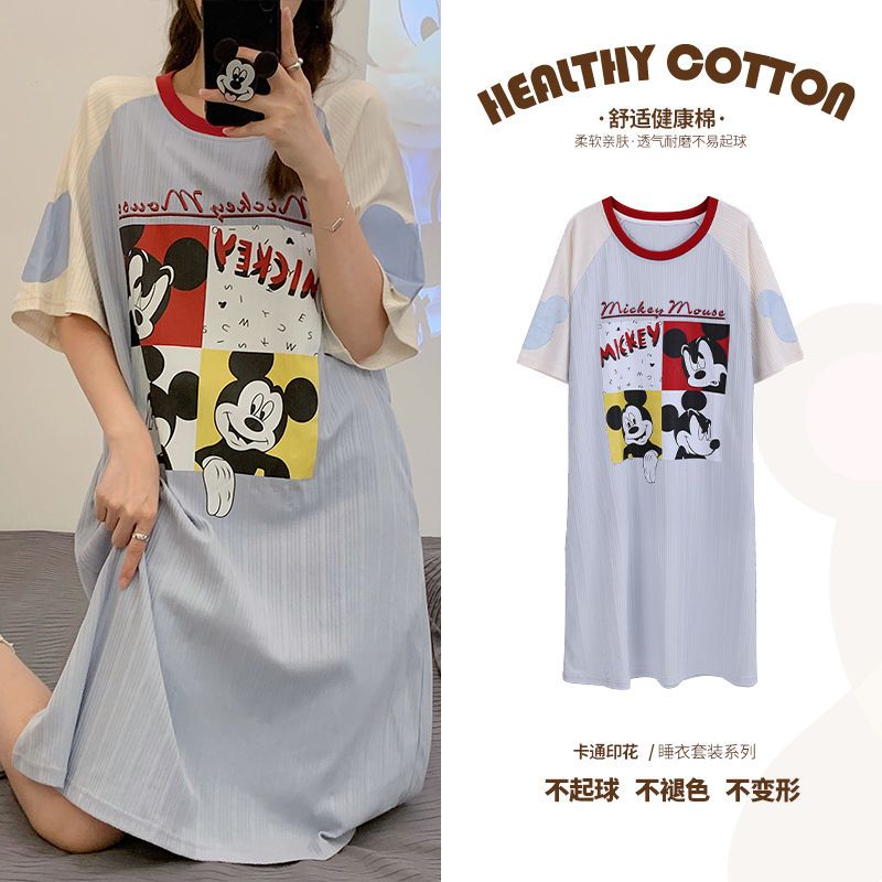 Strawberry bear nightdress female summer Korean version of the new cotton short-sleeved pajamas female cartoon large size sweet home service outer wear