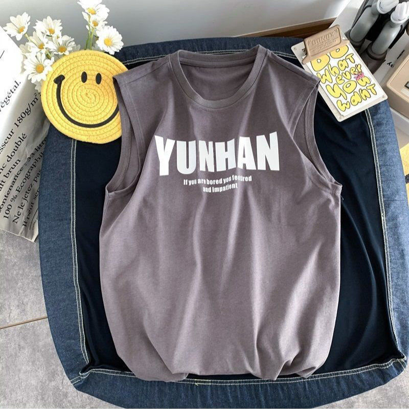 Summer Hong Kong trend brand letter printing cotton sleeveless t-shirt vest male Korean version casual loose waistcoat clothes