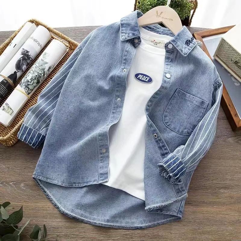 Boys denim shirt 2021 new tops children's clothing jacket spring and autumn clothes long-sleeved shirt autumn clothes autumn clothes