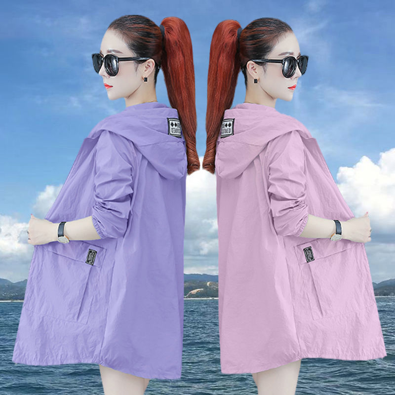 Mid-length sun protection clothing for women  new summer lightweight breathable anti-UV loose large size sun protection clothing jacket