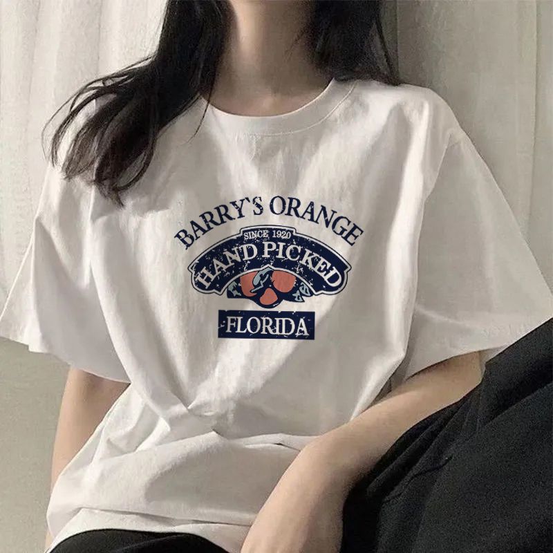 100%純棉短袖t恤女夏季新款寬鬆百搭顯瘦印花半袖休閒ins風上衣服