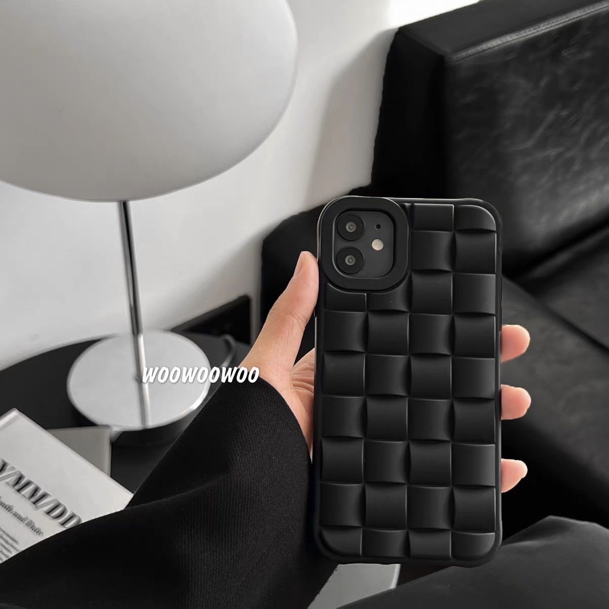 Minimalist cool black three-dimensional woven pattern mobile phone case suitable for iPhone14promax Apple 12XS soft 11XR couple