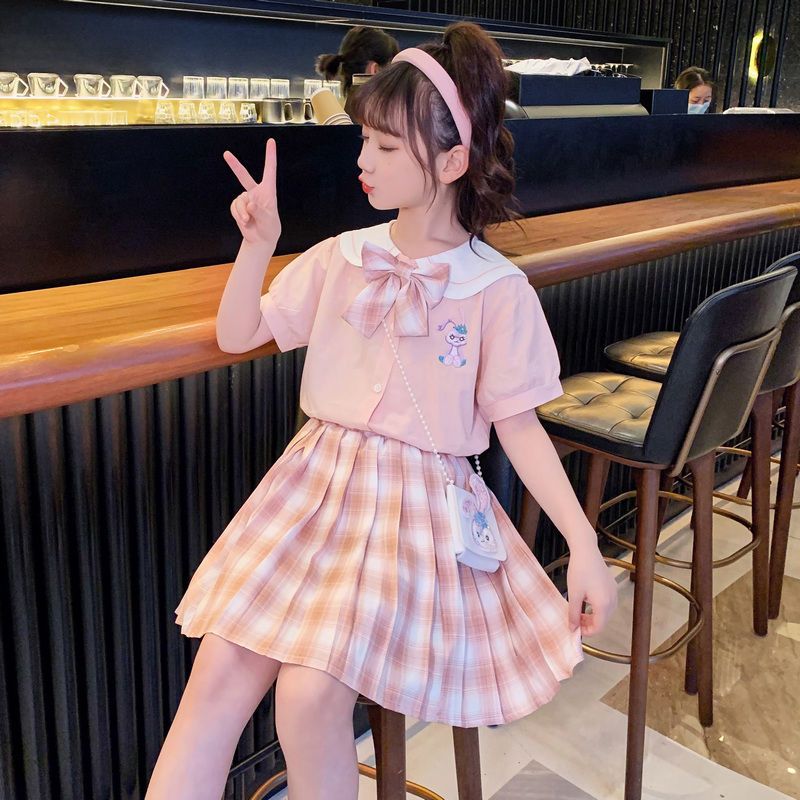 女童連衣裙夏裝2023新款兒童學院風女孩公主裙時髦夏季jk套裝裙子