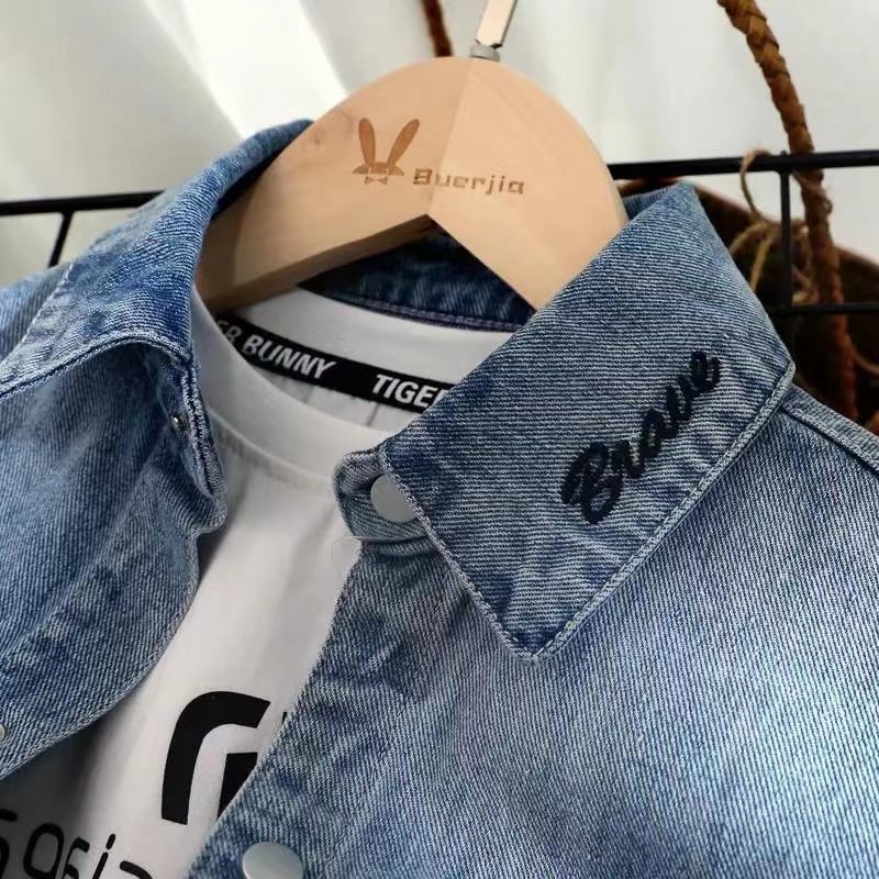 Boys denim shirt 2021 new tops children's clothing jacket spring and autumn clothes long-sleeved shirt autumn clothes autumn clothes