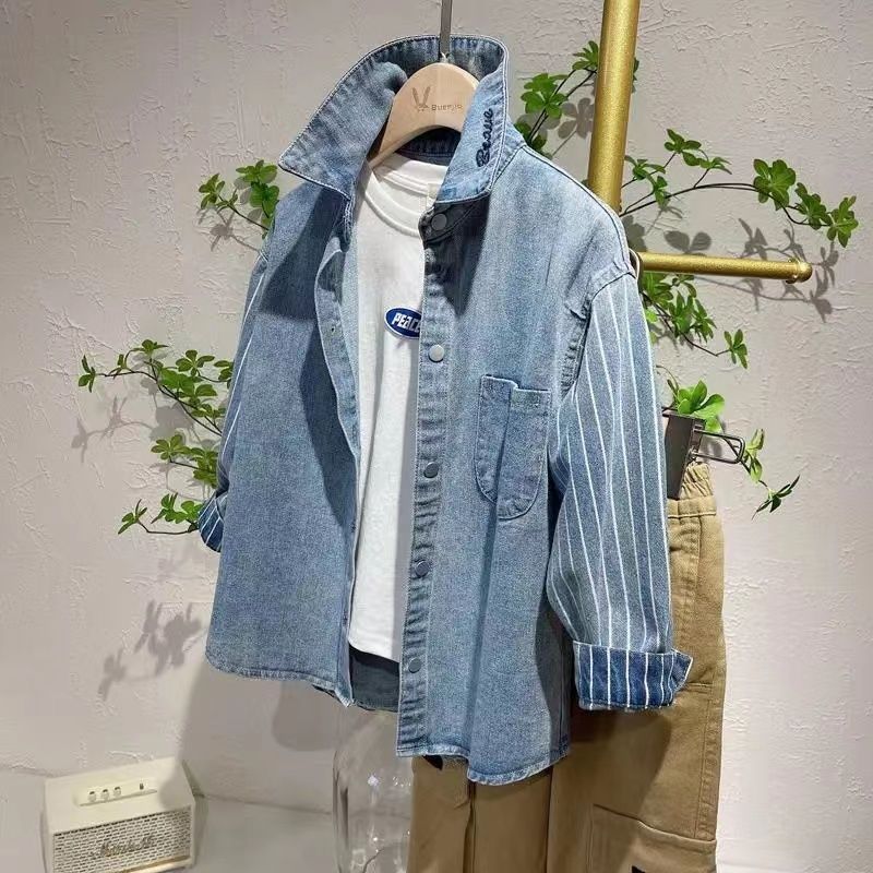 Boys denim shirt 2021 new tops children's clothing jacket spring and autumn clothes long-sleeved shirt autumn clothes autumn clothes