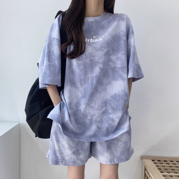 100% short-sleeved shorts suit women's two-piece suit 2022 new summer casual sportswear running loose 5 colors