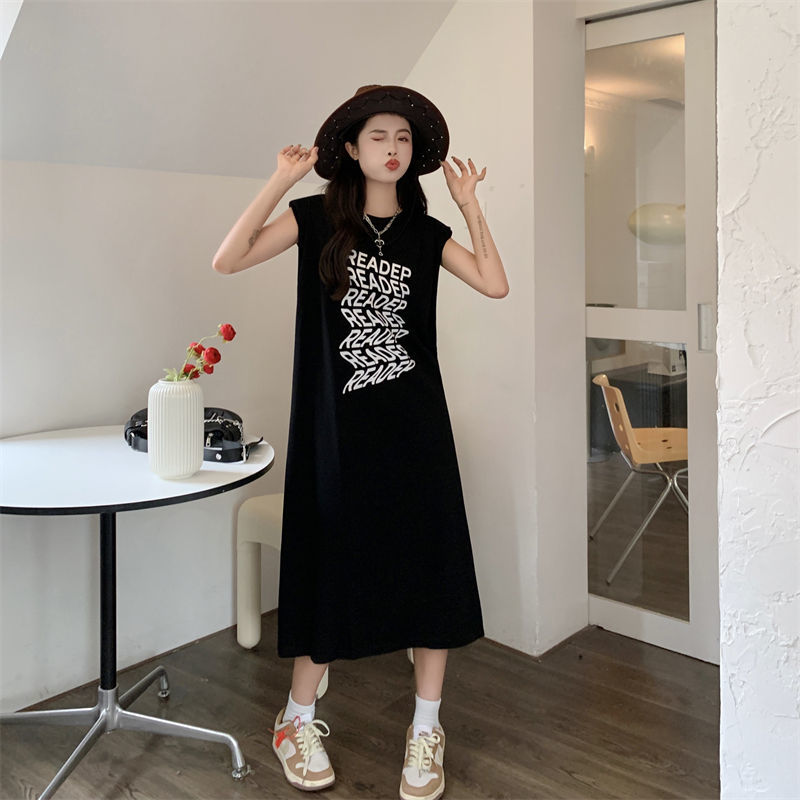 Hollow backless backless shoulder pad vest dress fat MM extra large size 300 catties summer loose hidden meat thin vest skirt