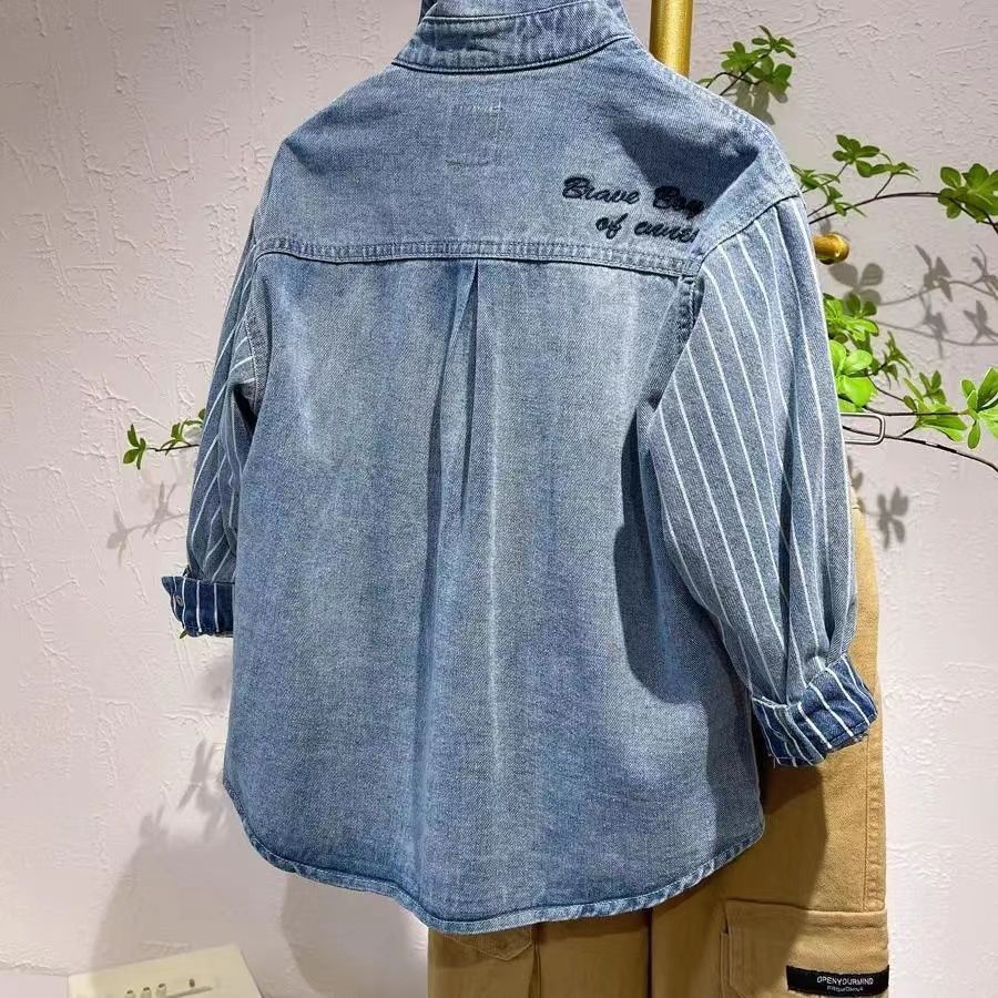 Boys denim shirt 2021 new tops children's clothing jacket spring and autumn clothes long-sleeved shirt autumn clothes autumn clothes