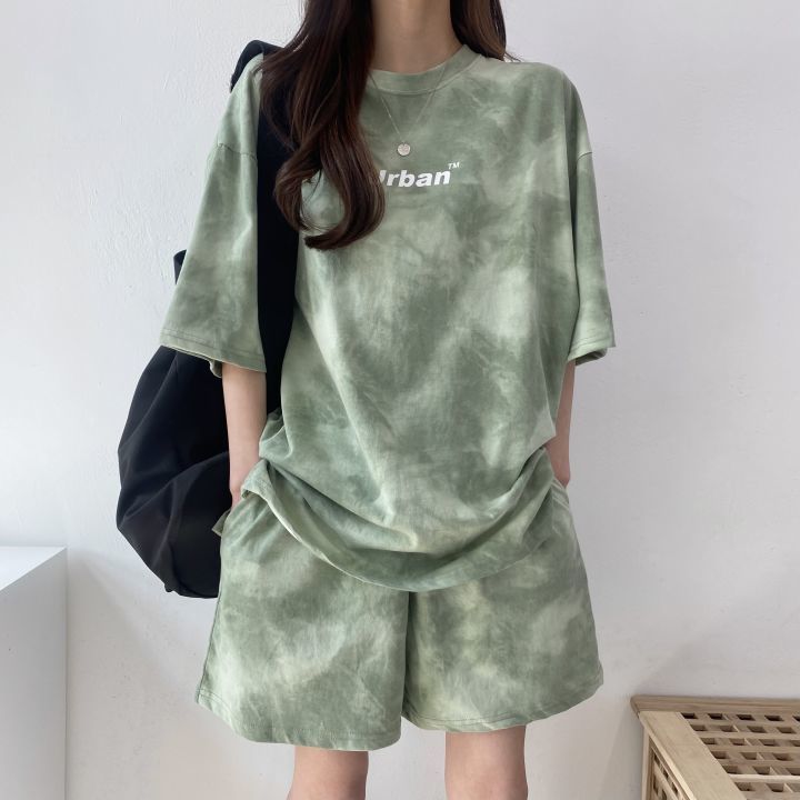 100% short-sleeved shorts suit women's two-piece suit 2022 new summer casual sportswear running loose 5 colors