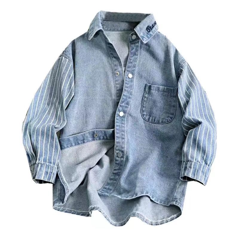 Boys denim shirt 2021 new tops children's clothing jacket spring and autumn clothes long-sleeved shirt autumn clothes autumn clothes