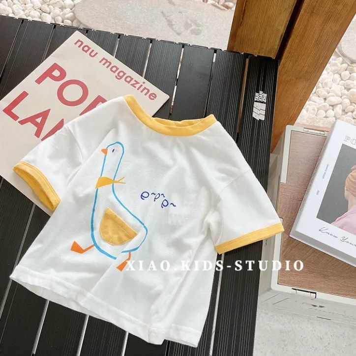 Children's cotton suit T-shirt boys and girls yellow shorts baby baby summer dress ins trendy thin section Korean style