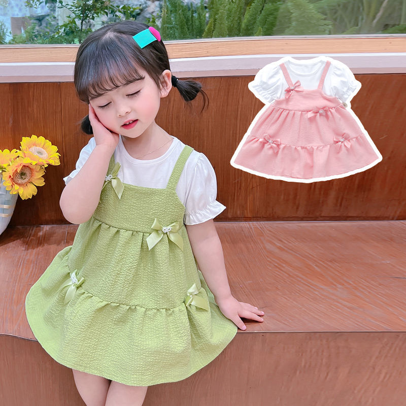 女宝宝夏装新款1-2-5岁小女孩短袖假两件连衣裙洋气小童婴儿裙子3