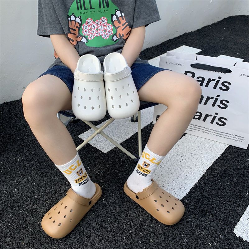 洞洞鞋女夏季可愛學生包頭兩用少女心防滑踩屎感軟厚底涼拖鞋外穿