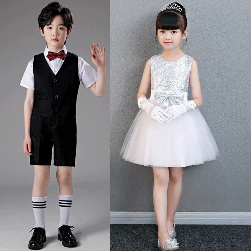 女童公主裙儿童蓬蓬纱裙白色礼服钢琴六一演出服小班毕业表演服装