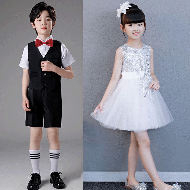 女童公主裙儿童蓬蓬纱裙白色礼服钢琴六一演出服小班毕业表演服装