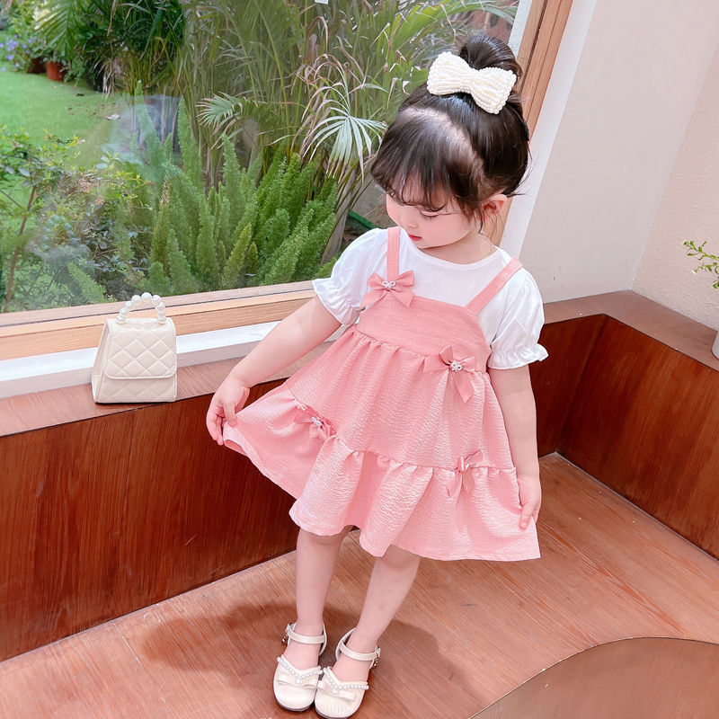女宝宝夏装新款1-2-5岁小女孩短袖假两件连衣裙洋气小童婴儿裙子3